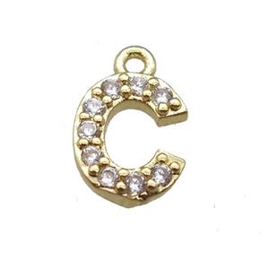 copper letter-C pendant paved zircon, gold plated, approx 5-8mm