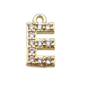 copper letter-E pendant paved zircon, gold plated, approx 5-8mm