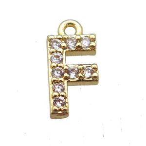 copper letter-F pendant paved zircon, gold plated, approx 5-8mm