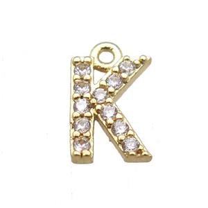 copper letter-K pendant paved zircon, gold plated, approx 5-8mm
