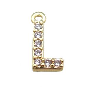 copper letter-L pendant paved zircon, gold plated, approx 5-8mm
