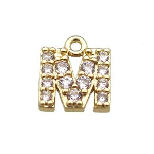 copper letter-M pendant paved zircon, gold plated, approx 5-8mm