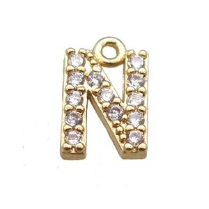 copper letter-N pendant paved zircon, gold plated, approx 5-8mm