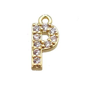 copper letter-P pendant paved zircon, gold plated, approx 5-8mm