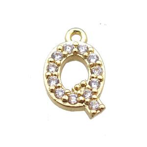 copper letter-Q pendant paved zircon, gold plated, approx 5-8mm