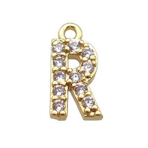copper letter-R pendant paved zircon, gold plated, approx 5-8mm