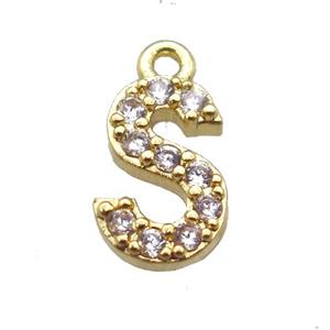 copper letter-S pendant paved zircon, gold plated, approx 5-8mm