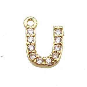 copper letter-U pendant paved zircon, gold plated, approx 5-8mm