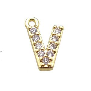 copper letter-V pendant paved zircon, gold plated, approx 5-8mm