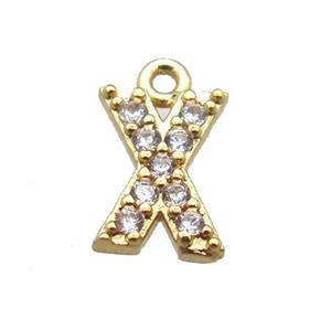copper letter-X pendant paved zircon, gold plated, approx 5-8mm