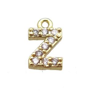 copper letter-Z pendant paved zircon, gold plated, approx 5-8mm