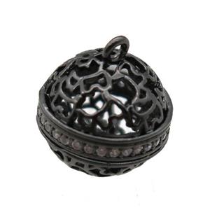 copper cage pendant paved zircon, black plated, approx 13mm dia