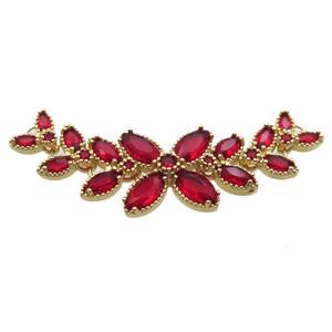 copper flower pendant paved ruby zircon, gold plated, approx 15-50mm