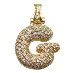 copper letter-G pendant paved zircon, gold plated, approx 14-20mm