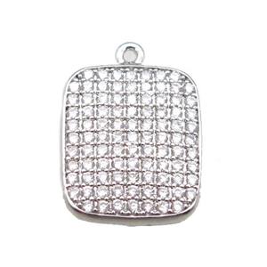 copper rectangle paved zircon, platinum plated, approx 14-16mm