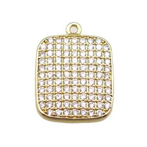 copper rectangle paved zircon, gold plated, approx 14-16mm