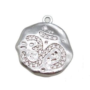 copper pendant paved zircon, platinum plated, approx 17-18mm