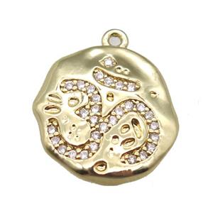 copper pendant paved zircon, gold plated, approx 17-18mm