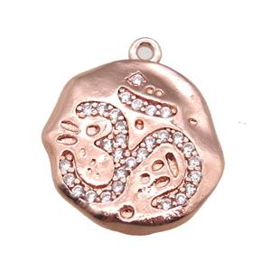 copper pendant paved zircon, rose gold, approx 17-18mm