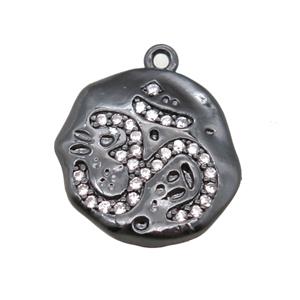 copper pendant paved zircon, black plated, approx 17-18mm