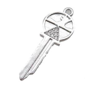 copper key pendant paved zircon, platinum plated, approx 10-25mm