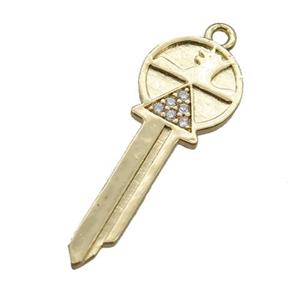 copper key pendant paved zircon, gold plated, approx 10-25mm