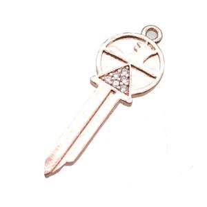 copper key pendant paved zircon, rose gold, approx 10-25mm