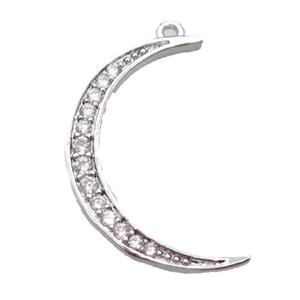 copper moon pendant paved zircon, platinum plated, approx 14-20mm