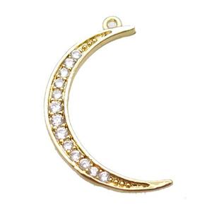 copper moon pendant paved zircon, gold plated, approx 14-20mm