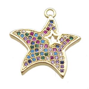 copper starfish pendant paved zircon, gold plated, approx 18mm