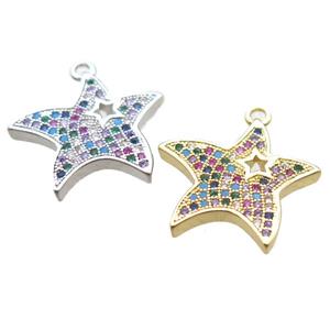 copper starfish pendant paved zircon, mixed color, approx 18mm