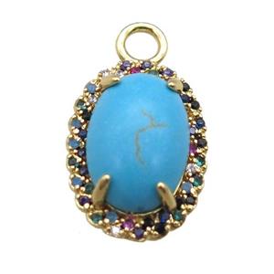 copper oval pendant paved zircon with turquoise, gold plated, approx 12-18mm