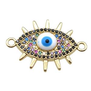 copper evil eye connector paved zircon, gold plated, approx 16-20mm