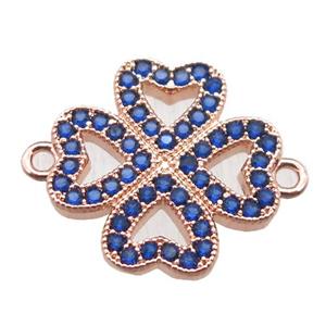 copper clover connector paved zircon, rose gold, approx 16mm