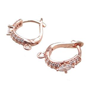 copper Latchback Earrings paved zircon, rose gold, approx 14mm