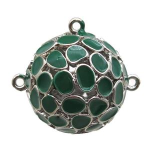 copper pendant bail, green Enameling, platinum plated, approx 20mm dia