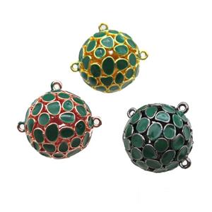 copper pendant bail, green Enameling, mixed, approx 20mm dia