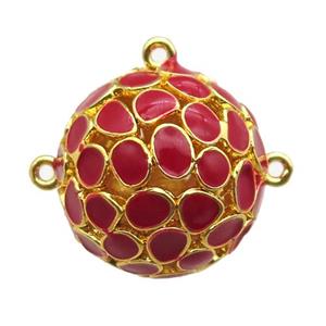 copper pendant bail, red Enameling, gold plated, approx 20mm dia