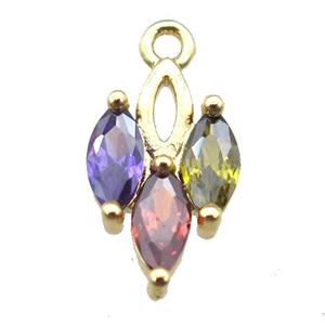 copper pendant paved zircon, mixed color, gold plated, approx 8x12mm