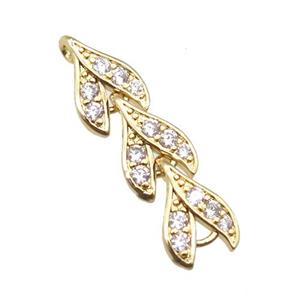 copper connector paved zircon, leaf, gold plated, approx 8-30mm
