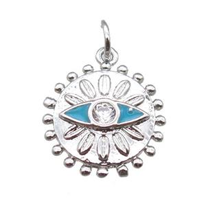 copper eye pendant paved zircon, platinum plated, approx 15mm dia