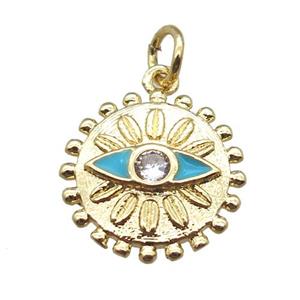 copper eye pendant paved zircon, gold plated, approx 15mm dia