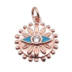 copper eye pendant paved zircon, rose gold, approx 15mm dia
