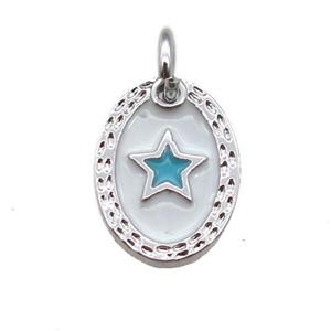 copper oval star connector, enameling, platinum plated, approx 9-12mm