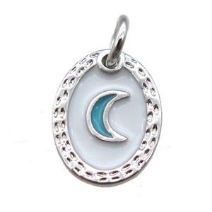copper oval moon connector, enameling, platinum plated, approx 9-12mm