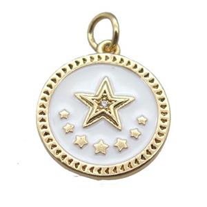 copper circle star pendant, white enameling, gold plated, approx 16mm dia