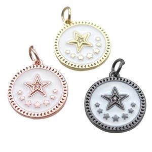 copper circle star pendant, white enameling, mixed, approx 16mm dia