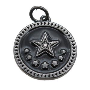 copper circle star pendant, enameling, black gunmetal plated, approx 16mm dia