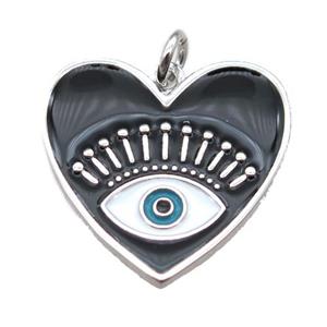 copper heart eye pendant with enameling, platinum plated, approx 21mm