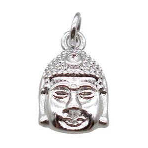 copper buddha pendant, platinum plated, approx 9-11mm